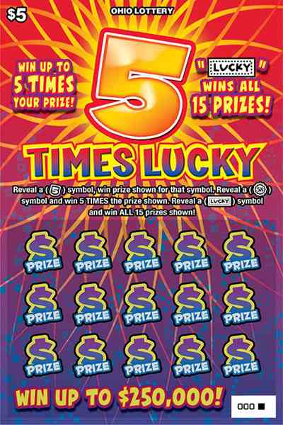 5 Times Lucky scratchcard - game number #1096 - front