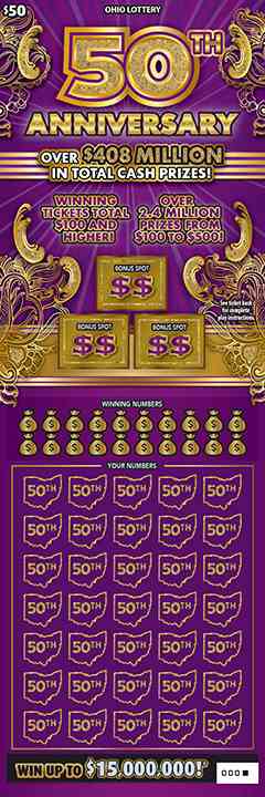 50th Anniversary scratchcard - game number #827 - front