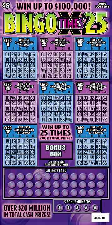 Bingo Times 25 scratchcard - game number #741 - front