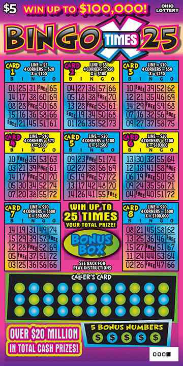 Bingo Times 25 scratchcard - game number #845 - front