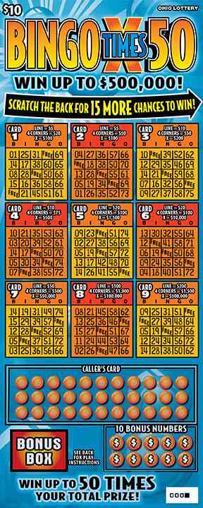 Bingo Times 50 scratchcard - game number #740 - front