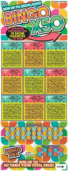 Bingo X50 scratchcard - game number #1092 - front
