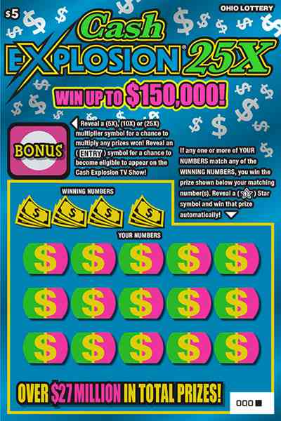 Cash Explosion 25X scratchcard - game number #782 - front