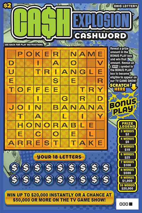 Cash Explosion Cashword scratchcard - game number #1054 - front