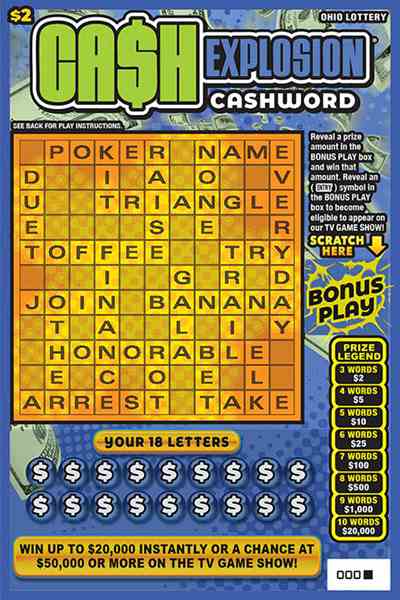 Cash Explosion Cashword scratchcard - game number #1054 - front