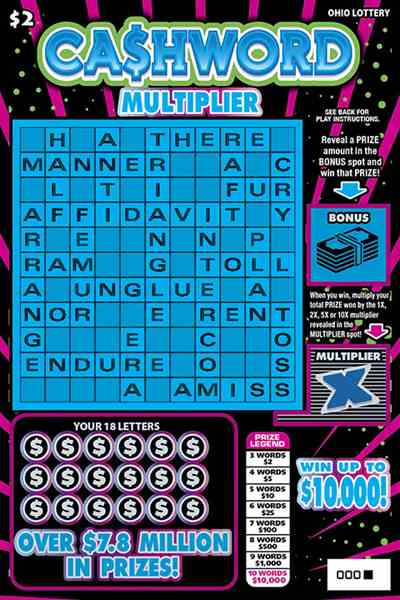 Cashword Multiplier scratchcard - game number #1027 - front