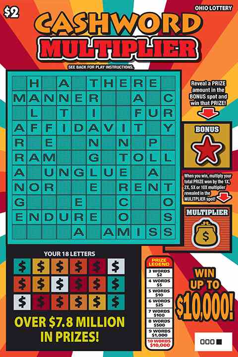 Cashword Multiplier scratchcard - game number #871 - front