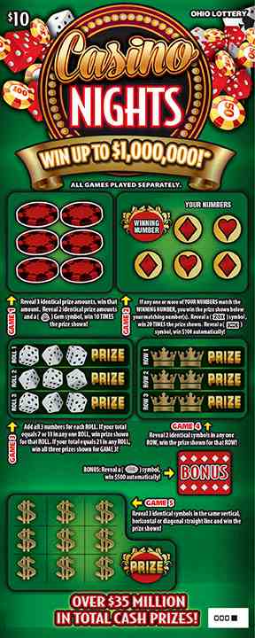 Casino Nights scratchcard - game number #1023 - front