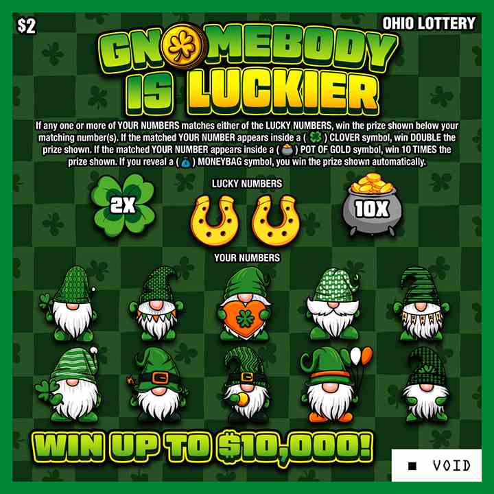 Gnomebody Is Luckier scratchcard - game number #1064 - front
