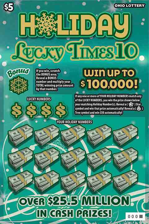 Holiday Lucky Times 10 scratchcard - game number #1108 - front
