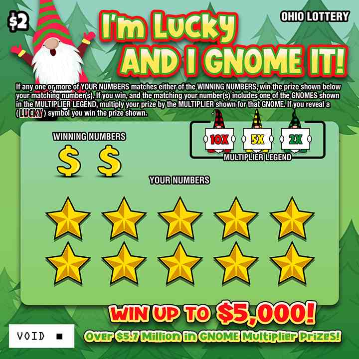 I'm Lucky and I Gnome It scratchcard - game number #877 - front