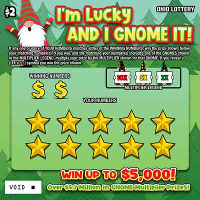 I'm Lucky and I Gnome It scratchcard - game number #877 - front