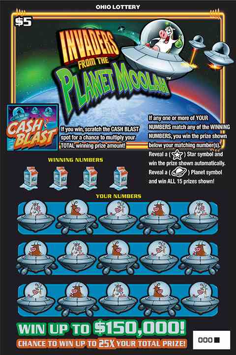 Invaders From The Planet Moolah scratchcard - game number #1006 - front