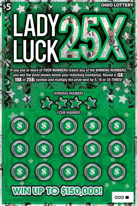 Lady Luck 25X scratchcard - game number #831 - front