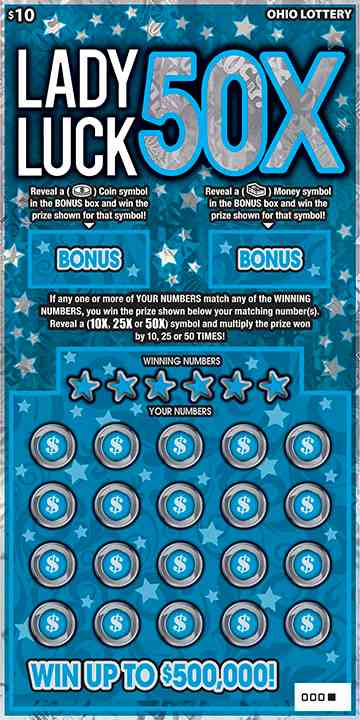 Lady Luck 50X scratchcard - game number #832 - front