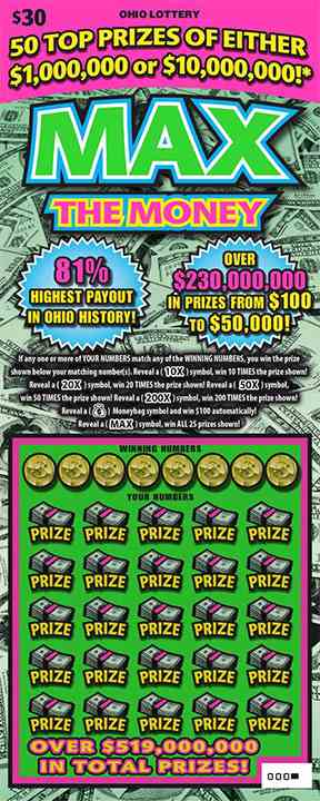 Max the Money scratchcard - game number #368 - front