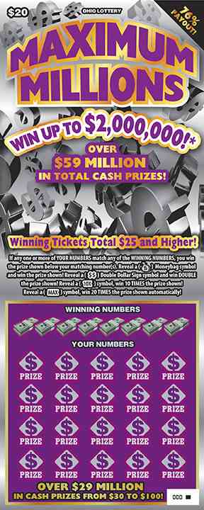 Maximum Millions scratchcard - game number #822 - front