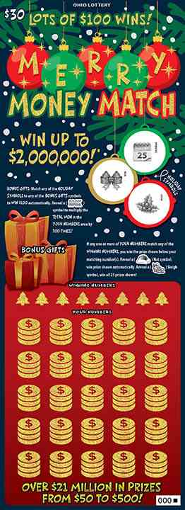 Merry Money Match scratchcard - game number #1111 - front