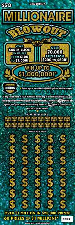 Millionaire Blowout scratchcard - game number #1091 - front
