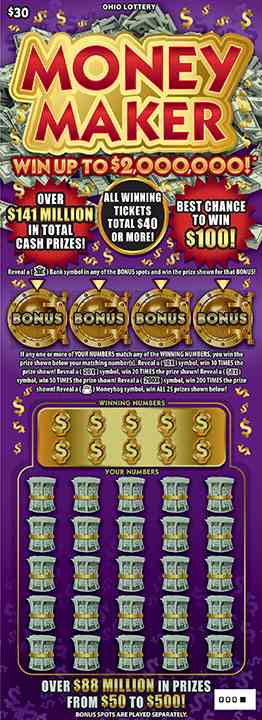 Money Maker scratchcard - game number #853 - front