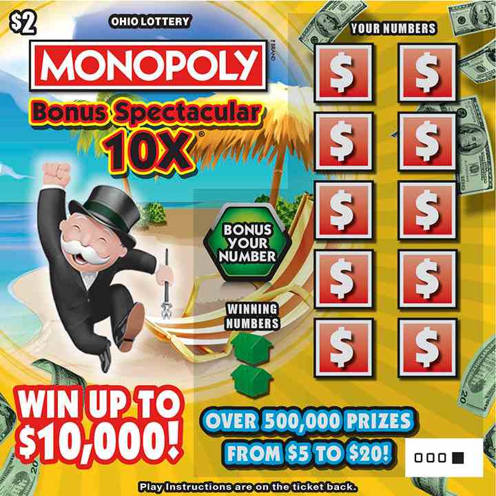 Monopoly Bonus Spectacular 10X scratchcard - game number #1010 - front