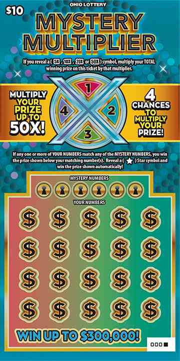 Mystery Multiplier scratchcard - game number #1042 - front