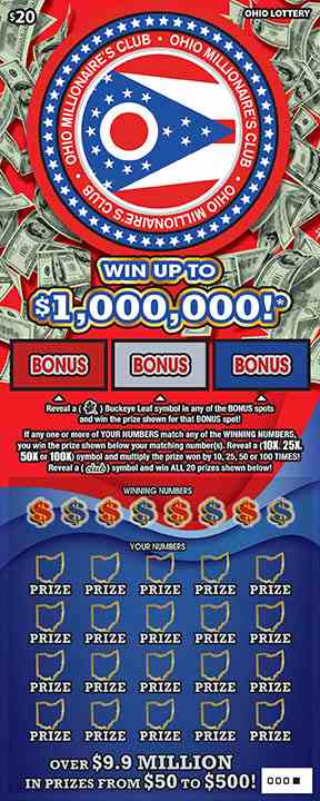Ohio Millionaire's Club scratchcard - game number #1043 - front