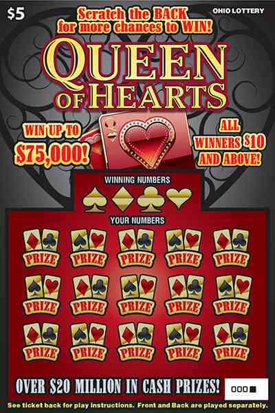 Queen of Hearts scratchcard - game number #825 - front