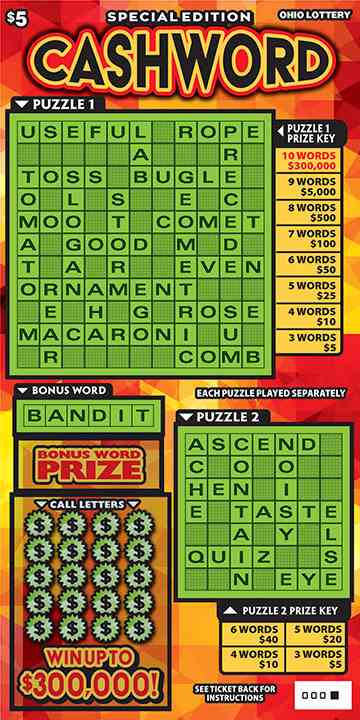 Special Edition Cashword scratchcard - game number #1037 - front