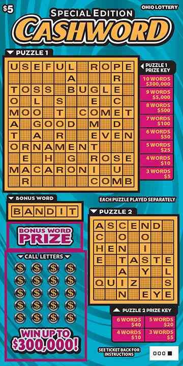 Special Edition Cashword scratchcard - game number #836 - front