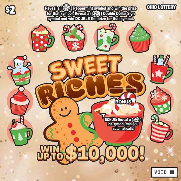 Sweet Riches scratchcard - game number #1107 - front