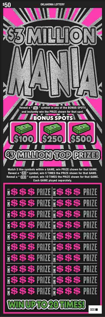 $3 Million Mania scratchcard - game number #721 - front