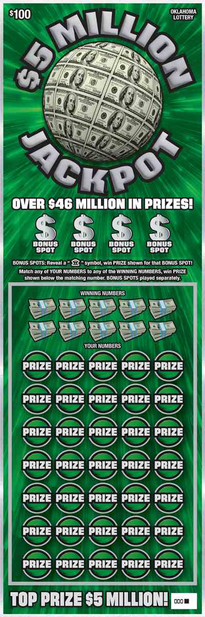 $5 Million Jackpot scratchcard - game number #821 - front
