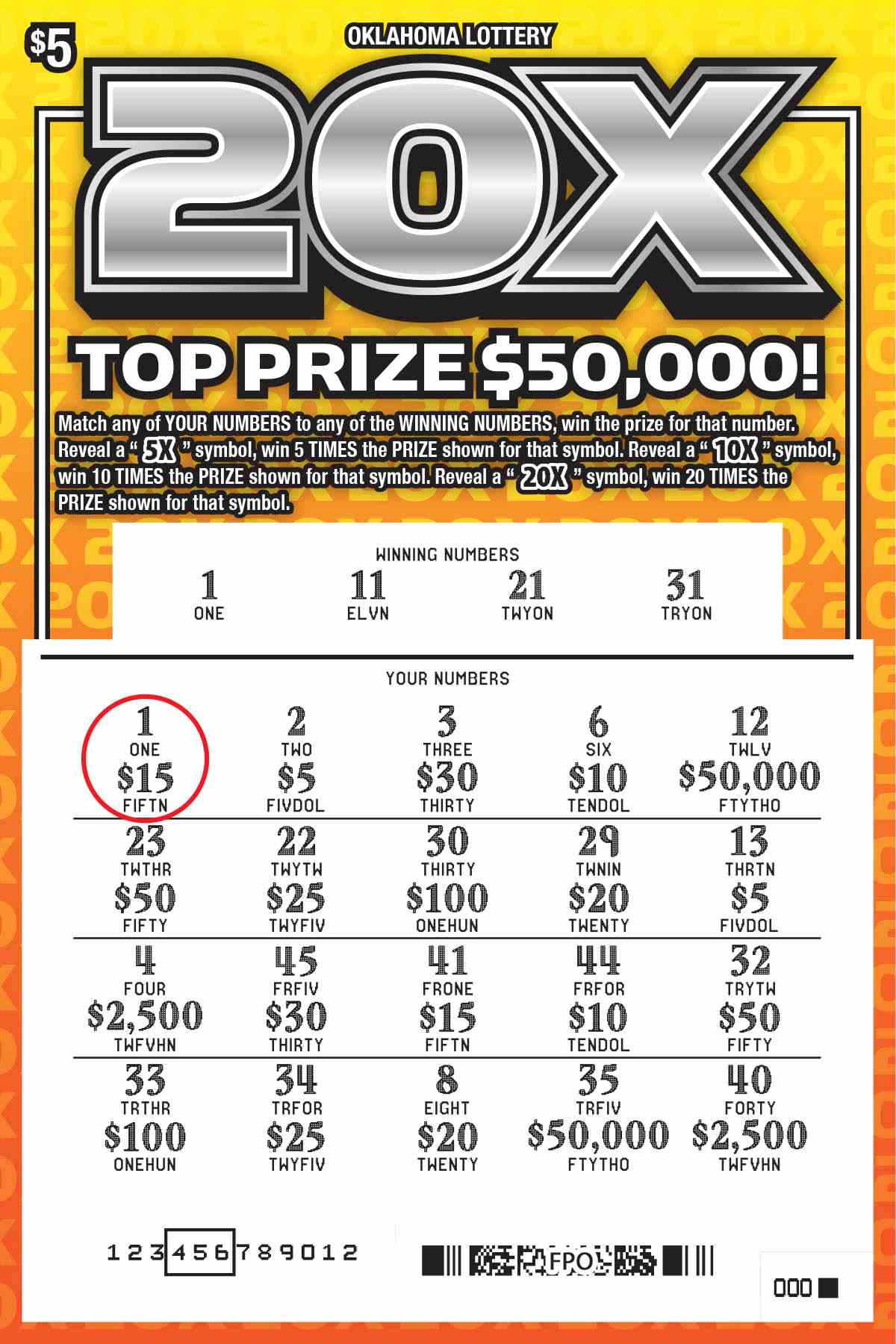 20X scratchcard - game number #748 - front-scratched