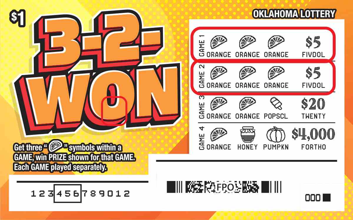 3-2-Won scratchcard - game number #831 - front-scratched