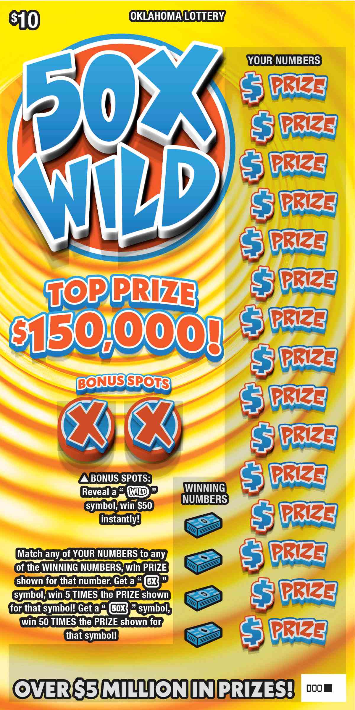 50X Wild scratchcard - game number #826 - front
