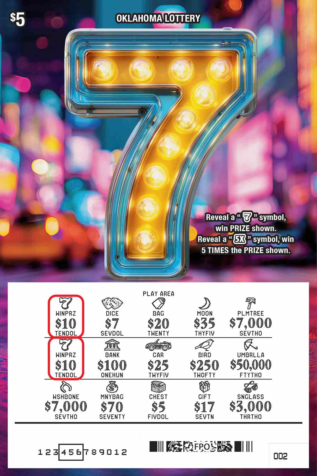 7 scratchcard - game number #833 - front-scratched