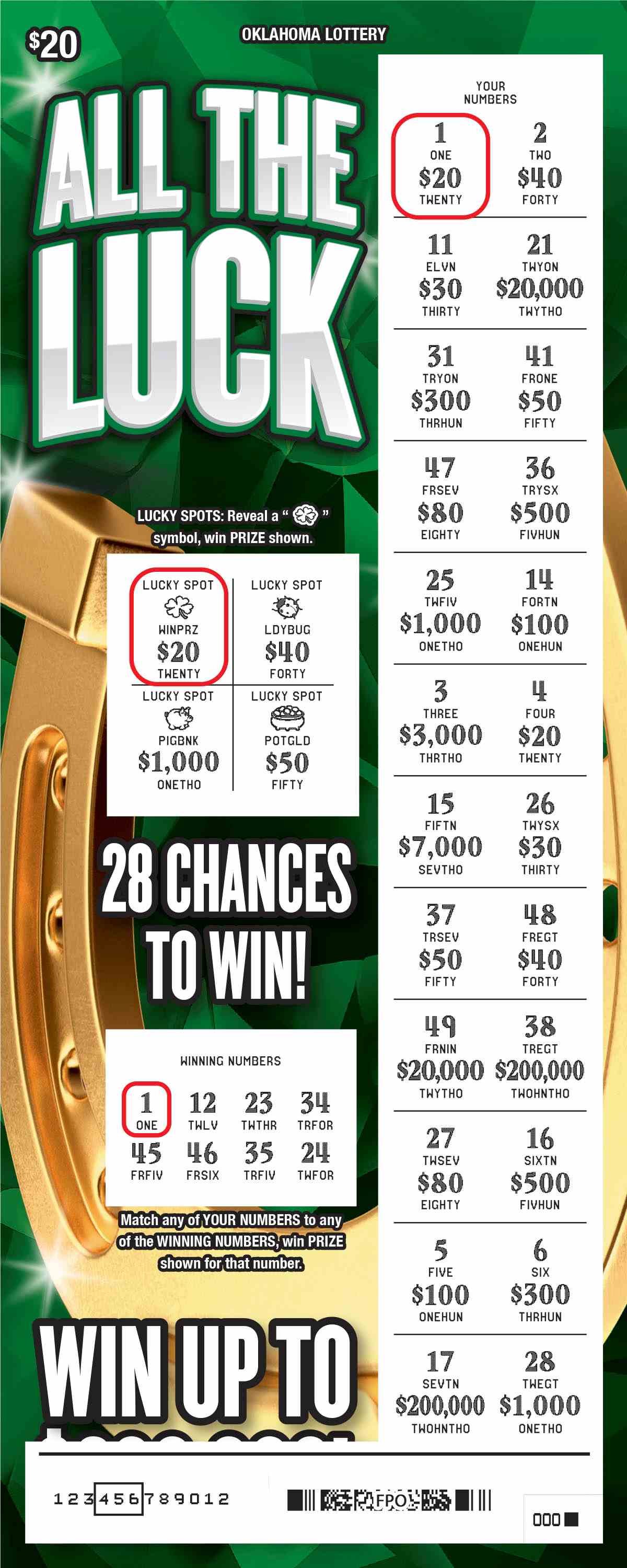 All The Luck scratchcard - game number #842 - front-scratched