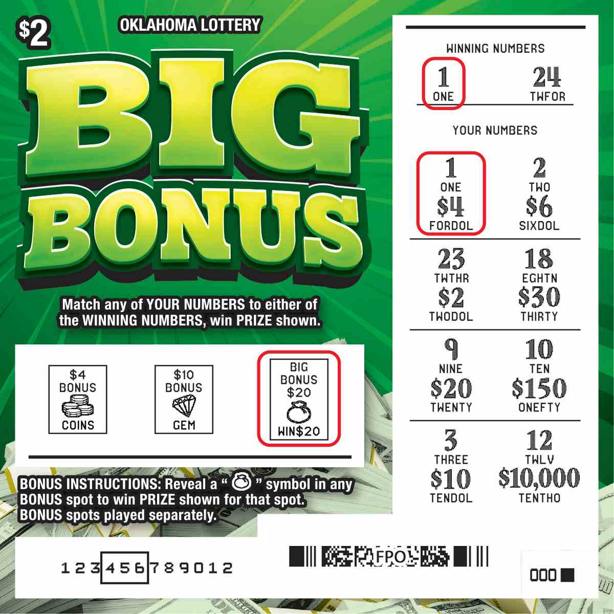 Big Bonus scratchcard - game number #796 - front-scratched