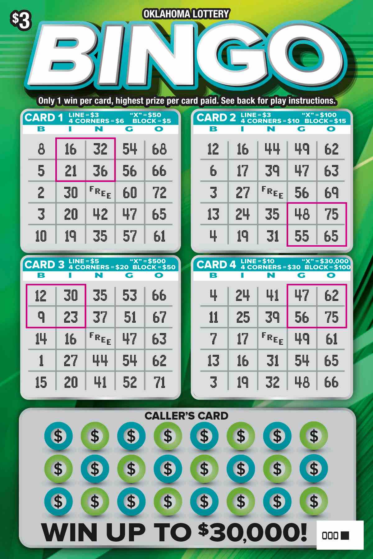 Bingo scratchcard - game number #732 - front