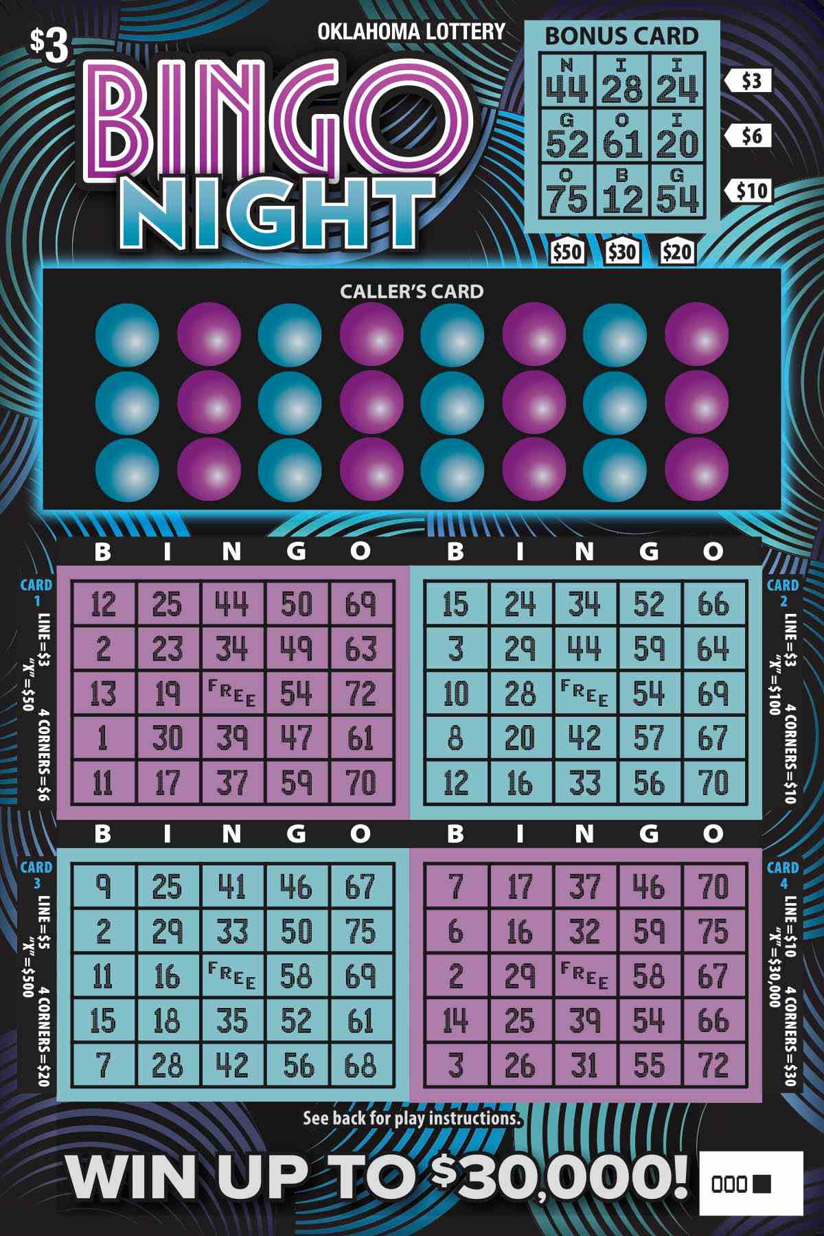 Bingo Night scratchcard - game number #849 - front