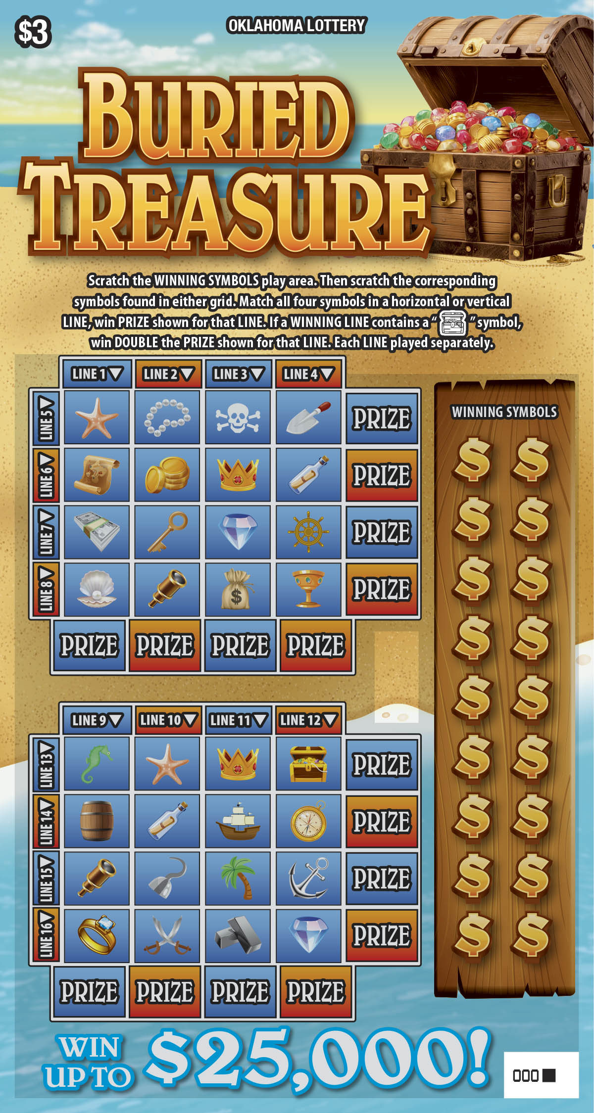 Buried Treasure scratchcard - game number #845 - front