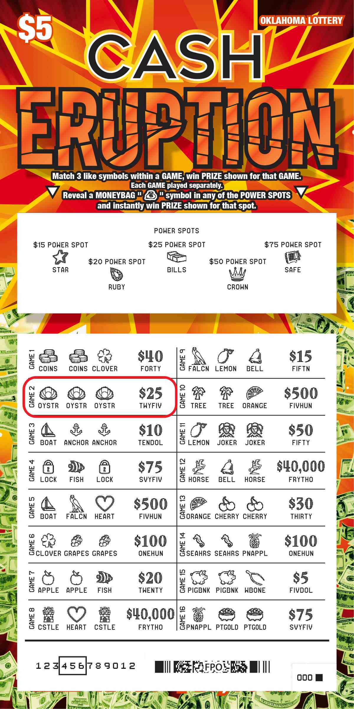 Cash Eruption scratchcard - game number #766 - front-scratched