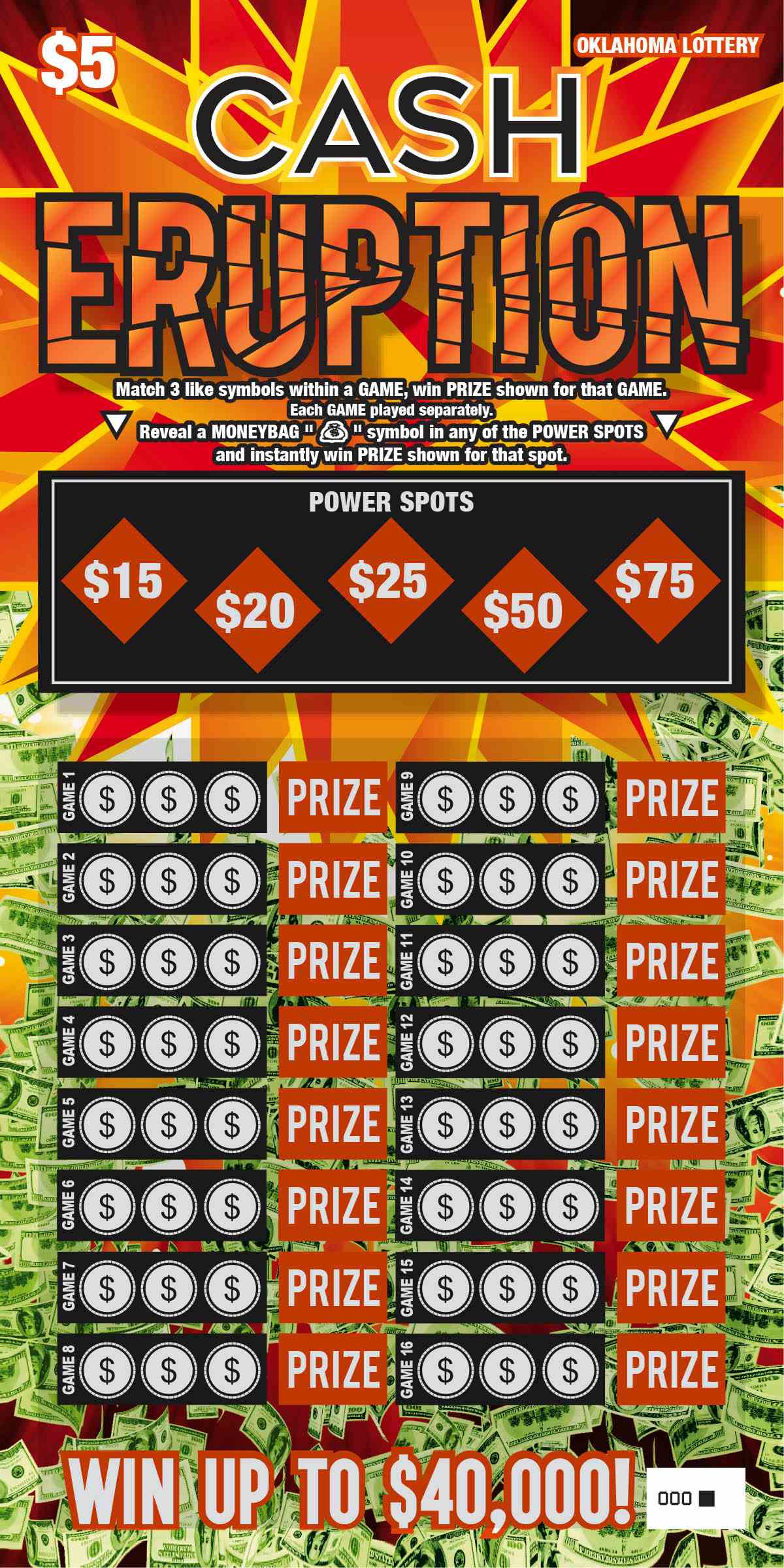 Cash Eruption scratchcard - game number #766 - front