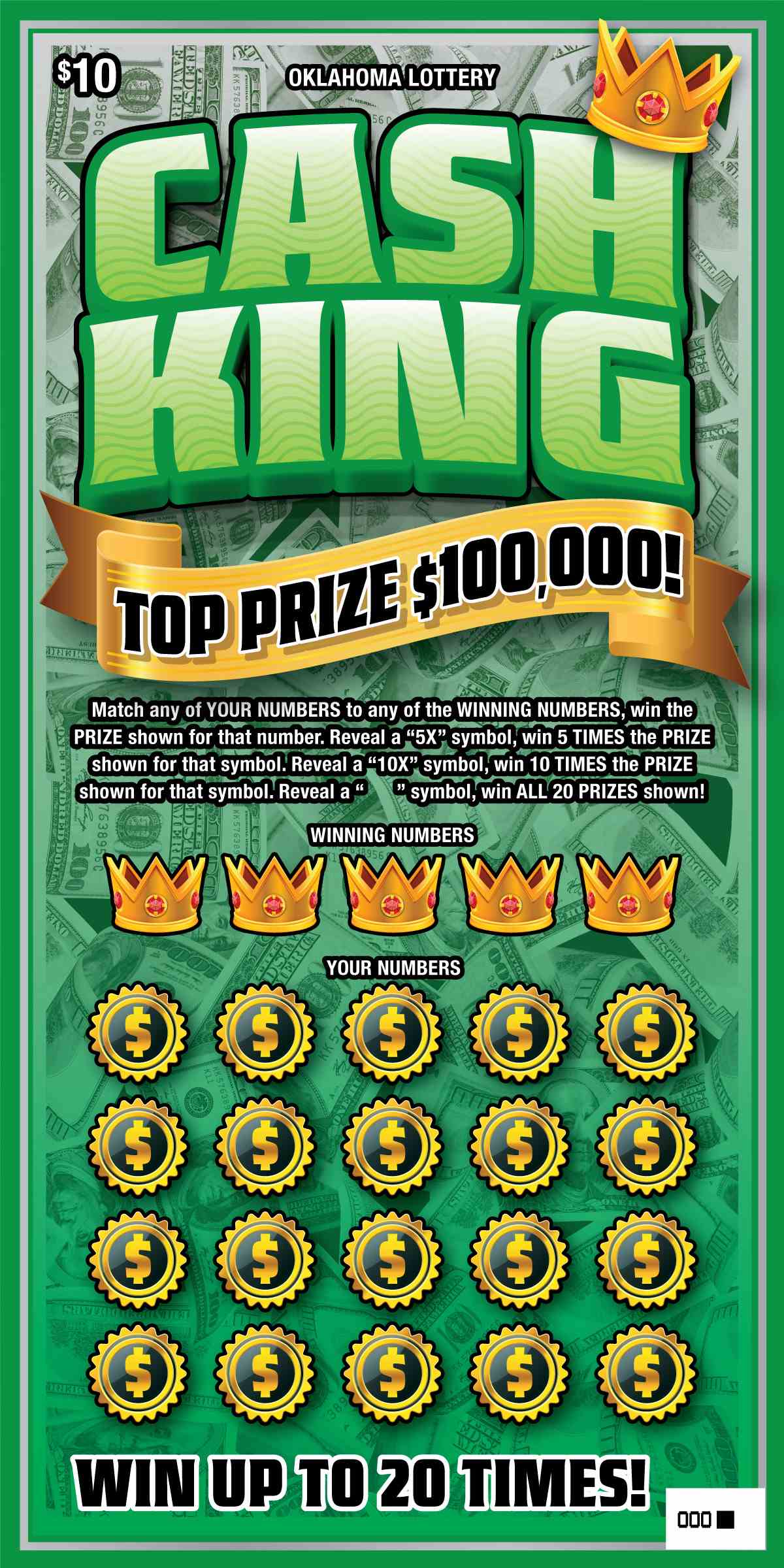 Cash King scratchcard - game number #830 - front