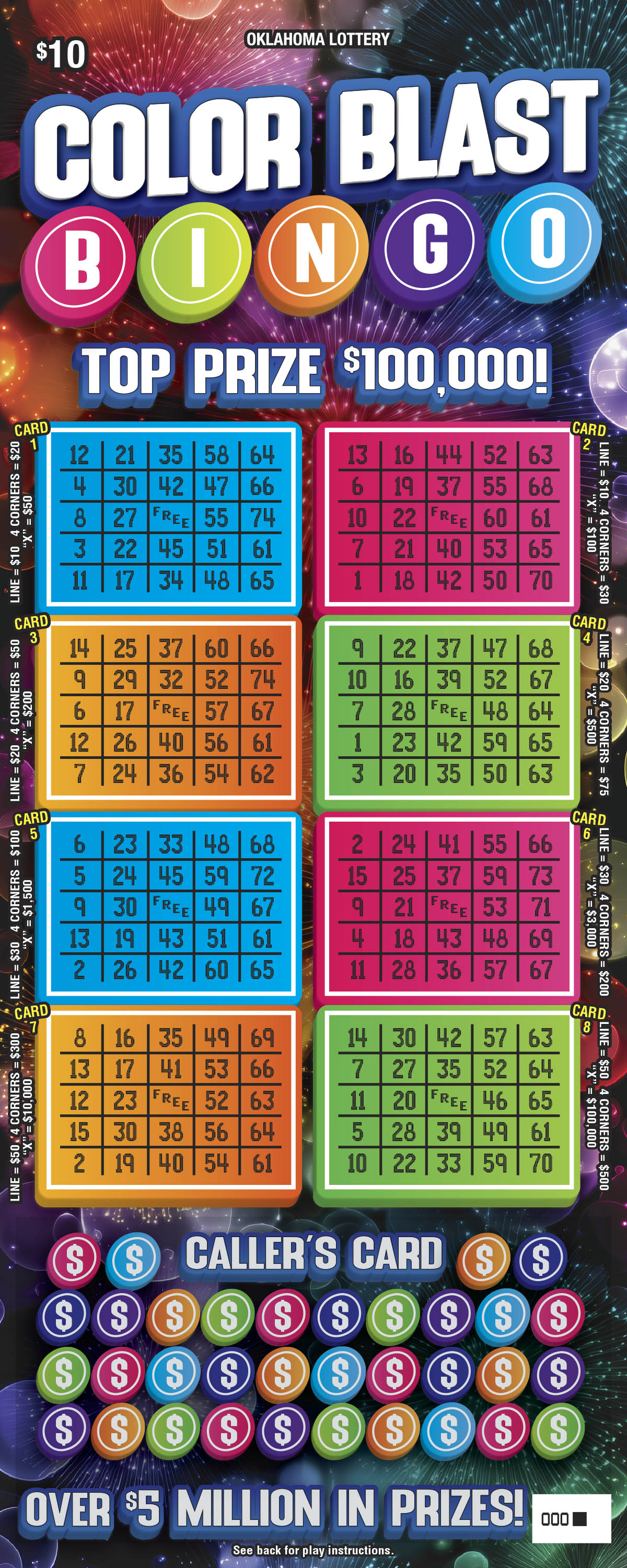 Color Blast Bingo scratchcard - game number #851 - front