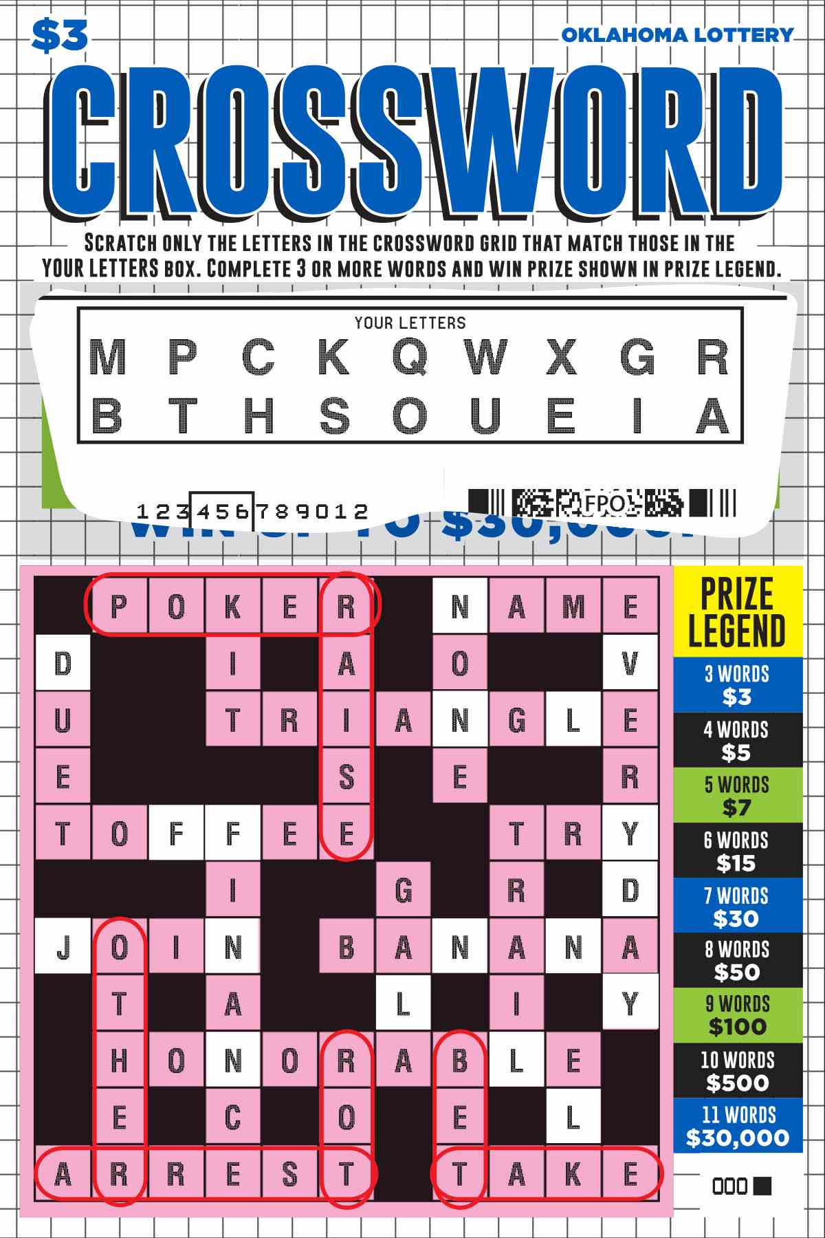 Crossword scratchcard - game number #701 - front-scratched
