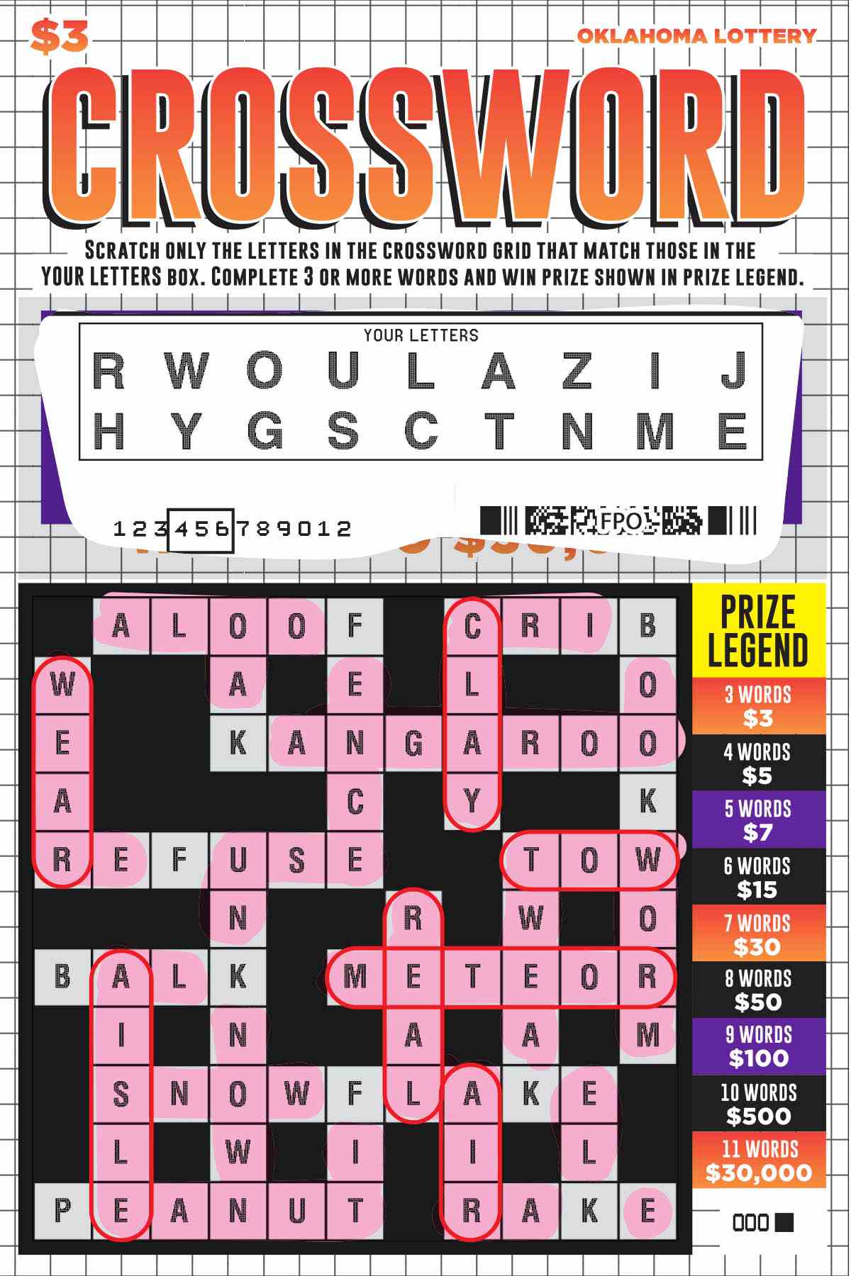 Crossword scratchcard - game number #771 - front-scratched