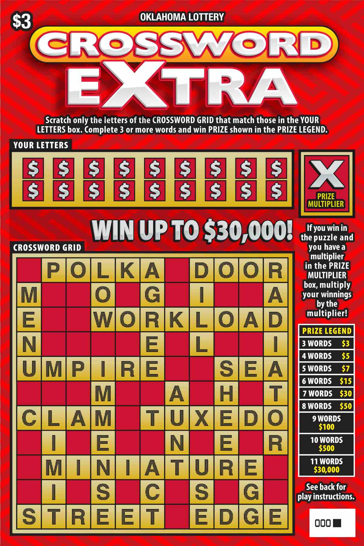 Crossword Extra scratchcard - game number #850 - front