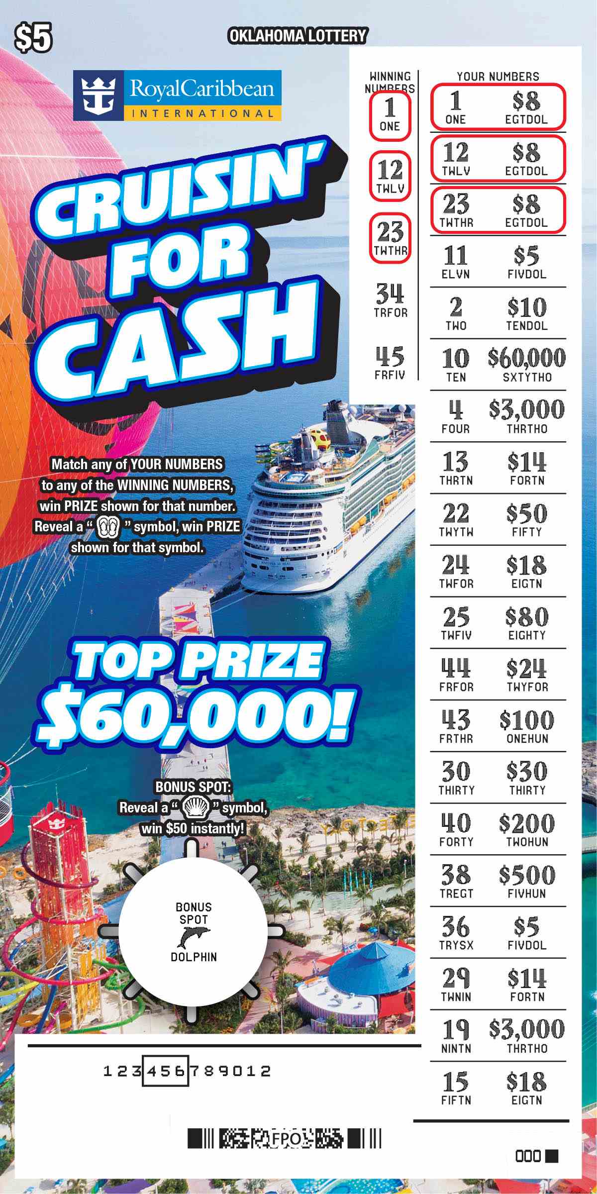 Cruisin' For Cash scratchcard - game number #778 - front-scratched